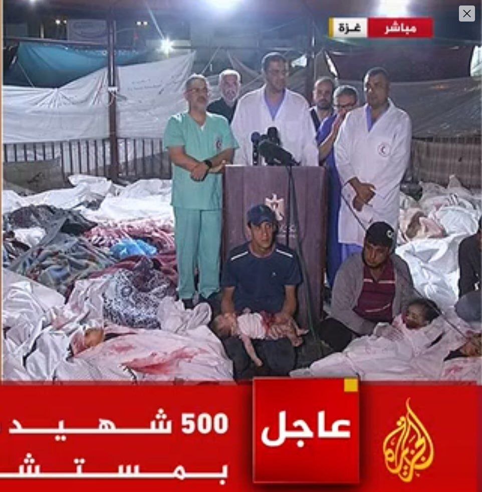 تصویر هولناکترین نشست خبری در دنیا | میز کنفرانس در میان جسدهای خونین! کنفرانس خبری در بیمارستان غزه