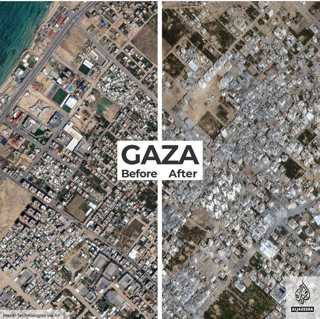 عکس هوایی وحشتناک از غزه قبل و بعد از جنگ