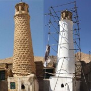 اقدام انقلابی دولت رئیسی یک بنای تاریخی را نابود کرد؟ | ماجرای تصویر پرحاشیه از مرمت مناره تاریخی چیست؟ + تصاویر