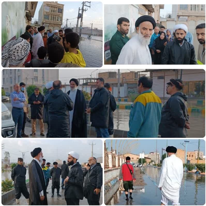 عکس | امام جمعه اهواز پاچههای شلوارش را بالا زد و به دل مناطق آبگرفته رفت | آب باران به خانهها و معابر نفوذ کرد