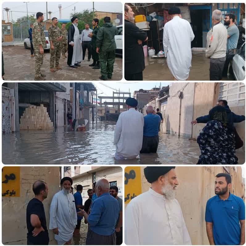 عکس | امام جمعه اهواز پاچههای شلوارش را بالا زد و به دل مناطق آبگرفته رفت | آب باران به خانهها و معابر نفوذ کرد