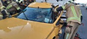 تصویر | تصادف مرگبار تاکسی در تهران | تاکسی با مسافر و راننده مچاله شد