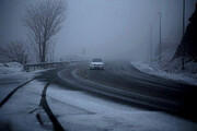 تصاویر آغاز بارش برف در جاده چالوس + فیلم | این جاده همچنان مسدود است