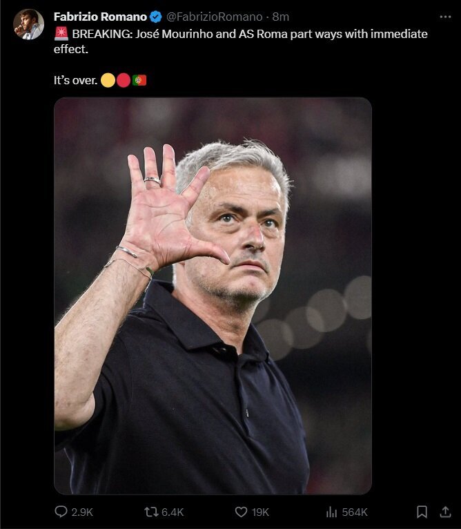 خداحافظی خوزه مورینیو از رم