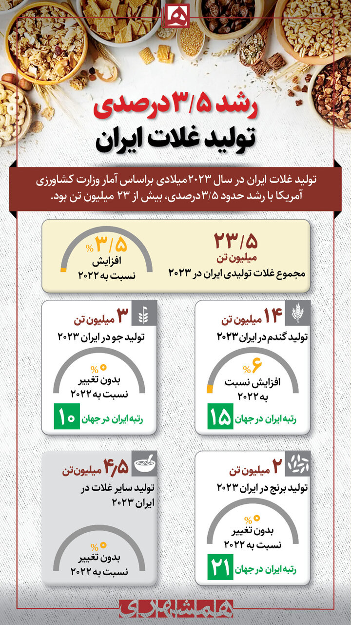 جایگاه جهانی ایران در تولید گندم، جو و برنج کجاست؟ | روایت آمریکا از وضعیت تولید غلات در ایران