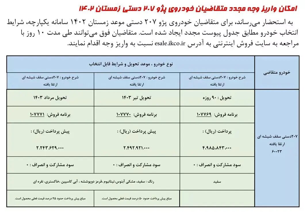 اعلام شرایط فروش فوری خودروی ۲۰۷ ویژه بهمن | قیمت، مبلغ پیش پرداخت و زمان تحویل
