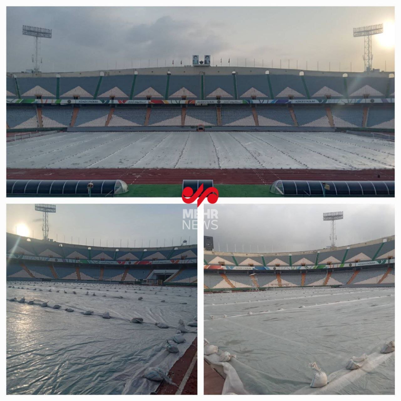 وضعیت چمن استادیوم آزادی پیش از بازی استقلال و سپاهان هنگام بارش برف | تصاویر