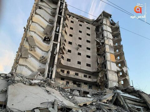 برج مسکونی المصری در شهر رفح بعد از بمباران