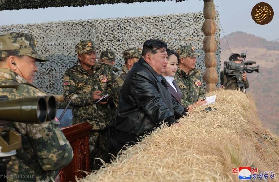 تصاویر جالب از حضور رهبر کره شمالی و دخترش در تمرینات نظامی ارتش