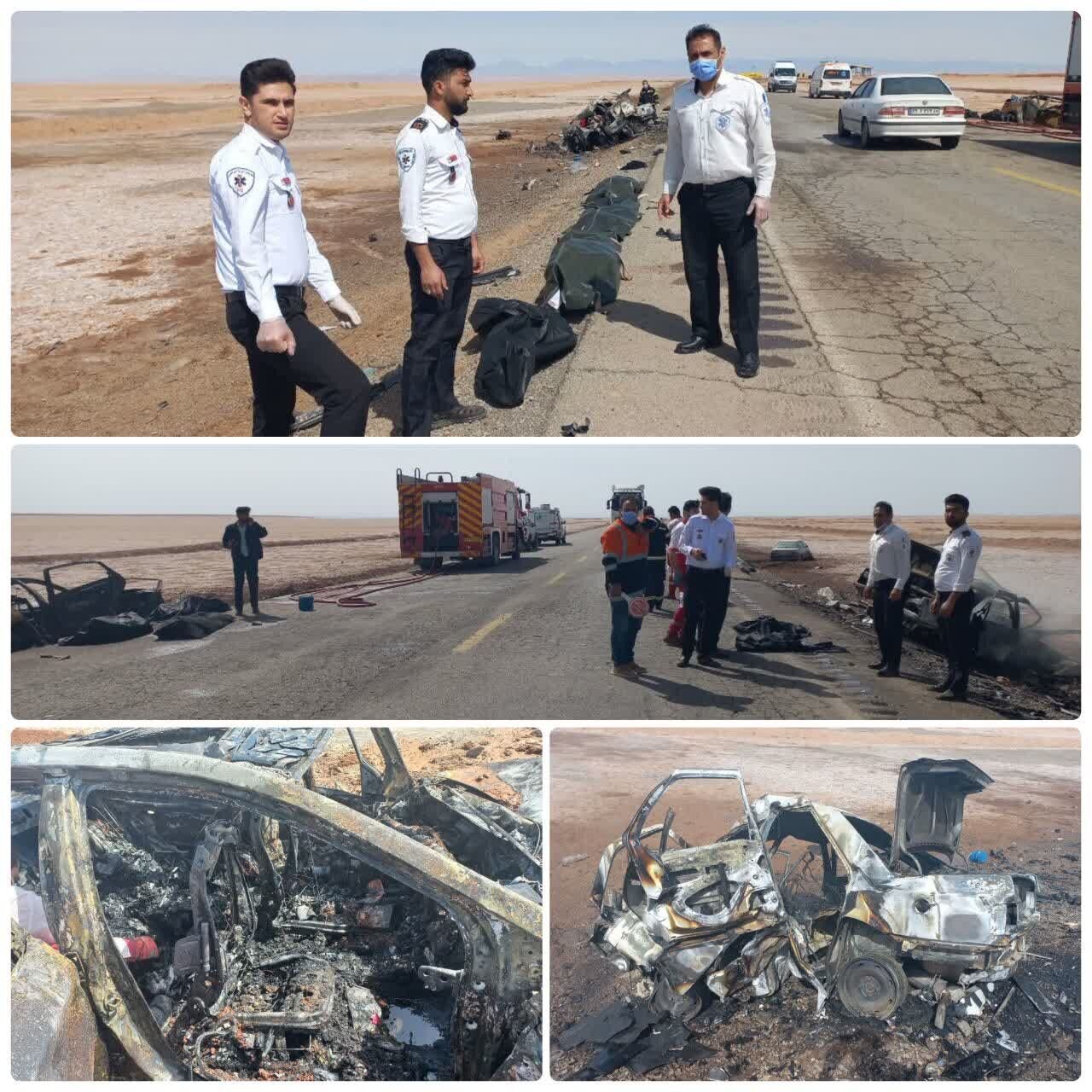 وحشتناکترین تصادف نوروز ۱۴۰۳ ؛ ۹ سرنشین دو خودرو در آتش سوختند | تنها نجات یافته تصادف یک پسر ۵ ساله است | جزئیات و تصاویر