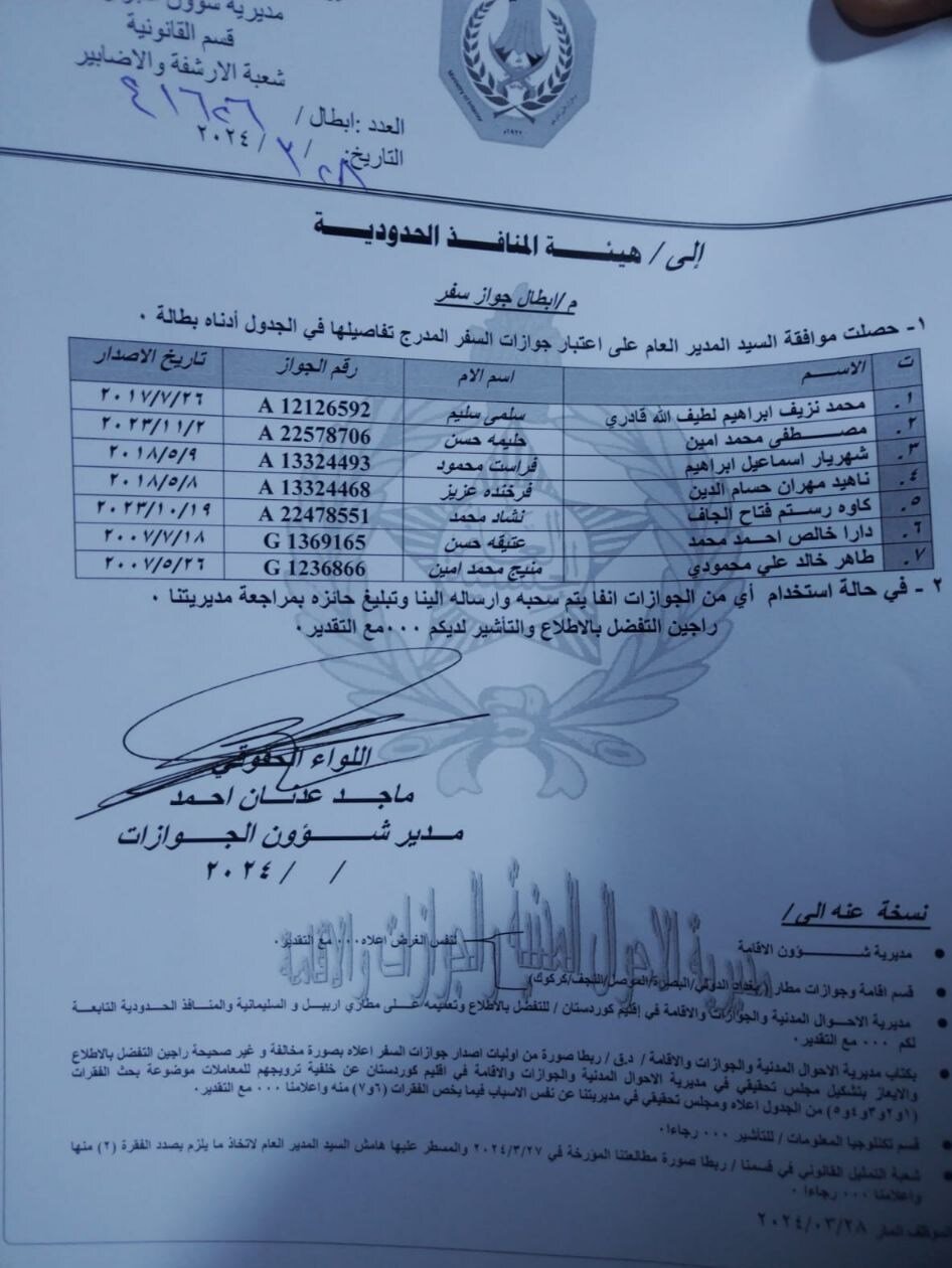 ابطال گذرنامه‌ چند سرکرده گروهک تروریستی ضد ایرانی در عراق + اسامی | تصویر حکم را ببینید