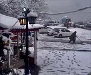 بارش برف شدید در جاده چالوس + فیلم | بدون زنجیر چرخ به جاده‌های برفگیر نروید