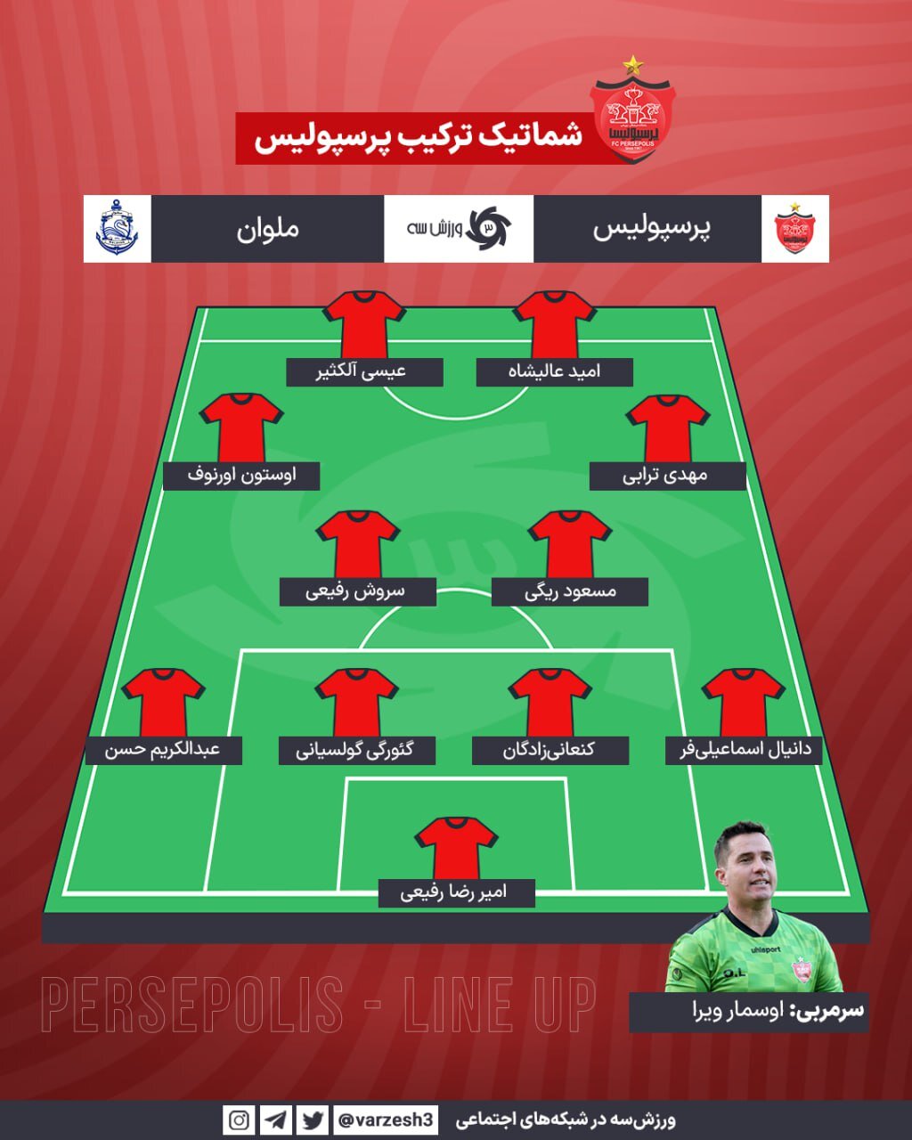 اعلام ترکیب پرسپولیس در مقابل ملوان بندرانزلی | عکس