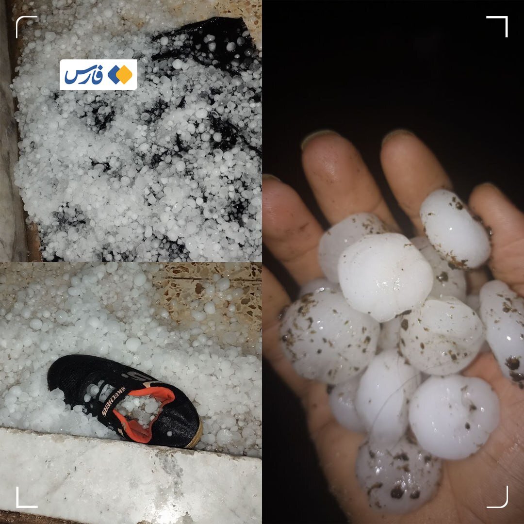 تصویری از بارش شدید تگرگ در ایرانشهر | اندازه دانه های تگرگ را ببینید + عکس