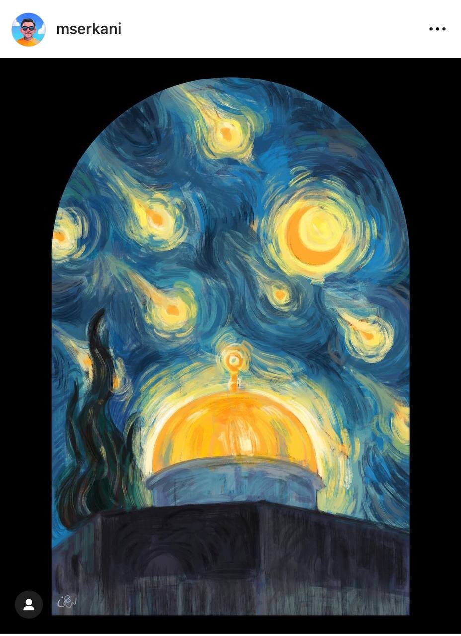 واکنش هنرمند ایرانی به عملیات انتقامی ایران از اسرائیل | توصیف وعده صادق با الهام از شب پُرستاره ونگوگ | عکس