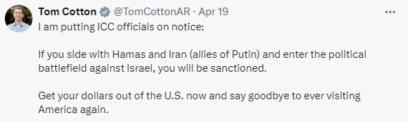 هشدار به قضات لاهه؛ اگر در کنار ایران و حماس و متحدان پوتین بایستید تحریم خواهید شد!