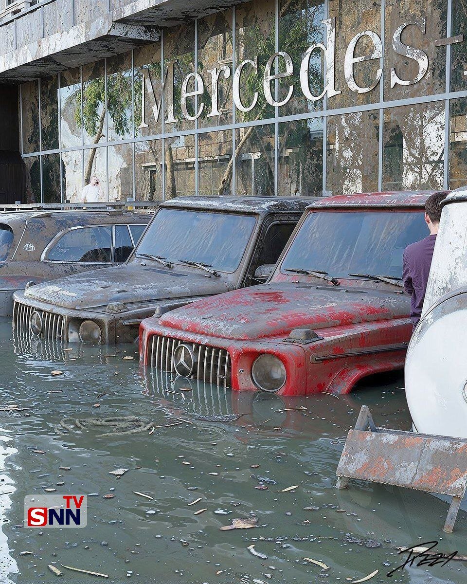 وضعیت خودروهای لوکس در نمایندگی‎ های خودرو دُبی بعد از سیل |  بنز و لامبورگینی به چه روزی افتاده اند! |‌ تصاویر