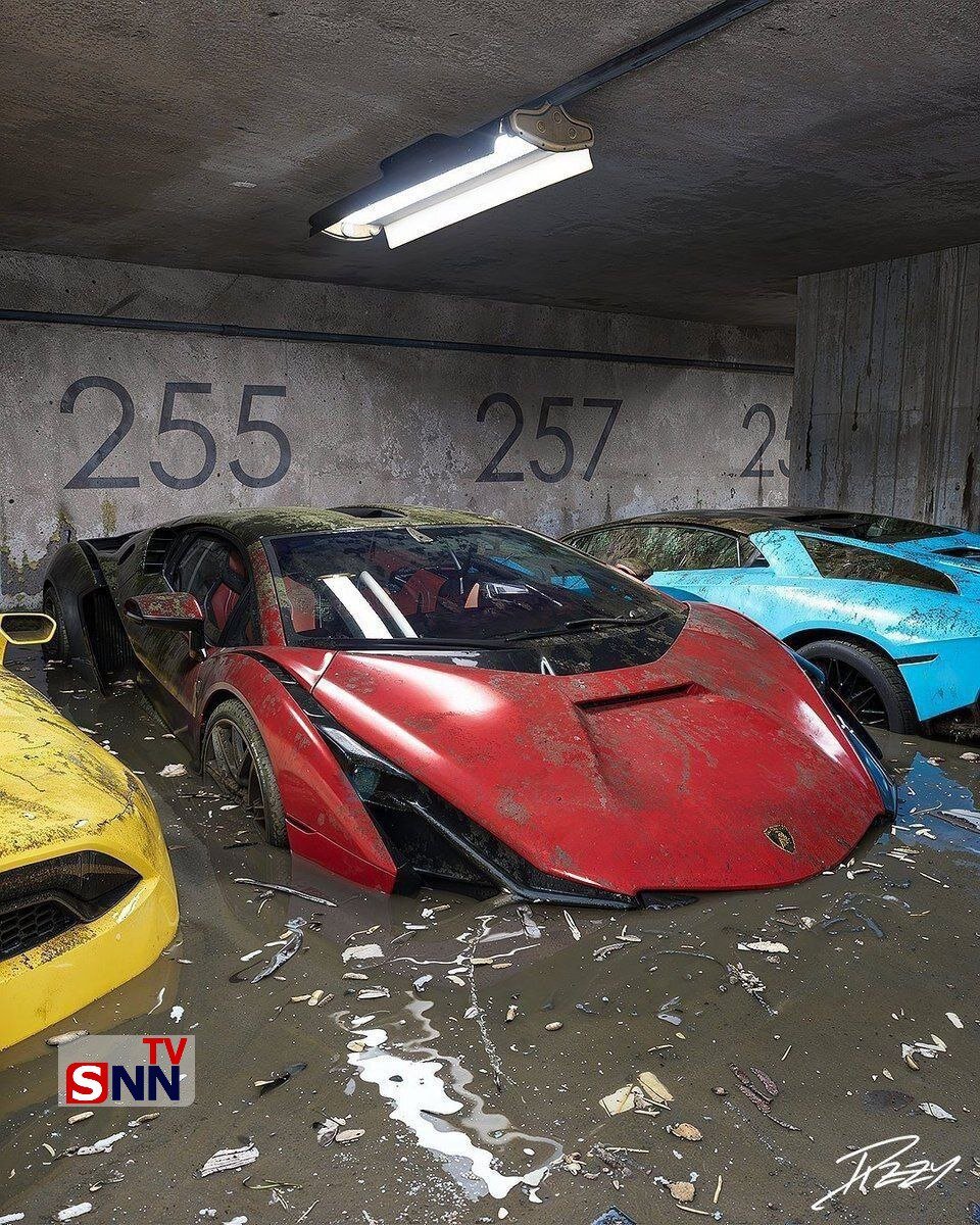 وضعیت خودروهای لوکس در نمایندگی های خودرو دُبی بعد از سیل | بنز و لامبورگینی به چه روزی افتاده اند! | تصاویر