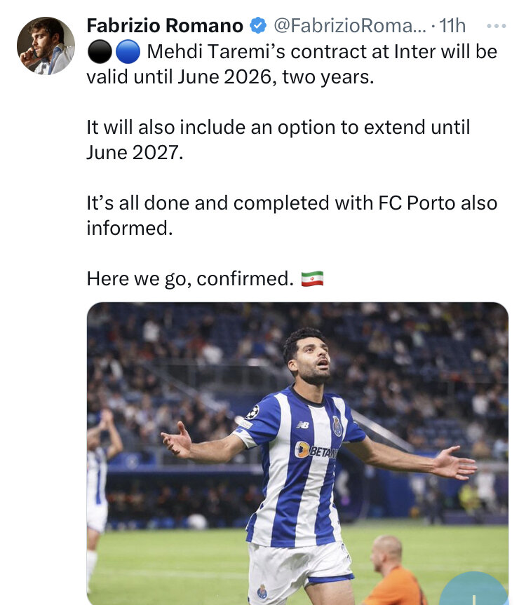 تایید شد؛ طارمی به اینتر پیوست | افشای جزئیات قرداد