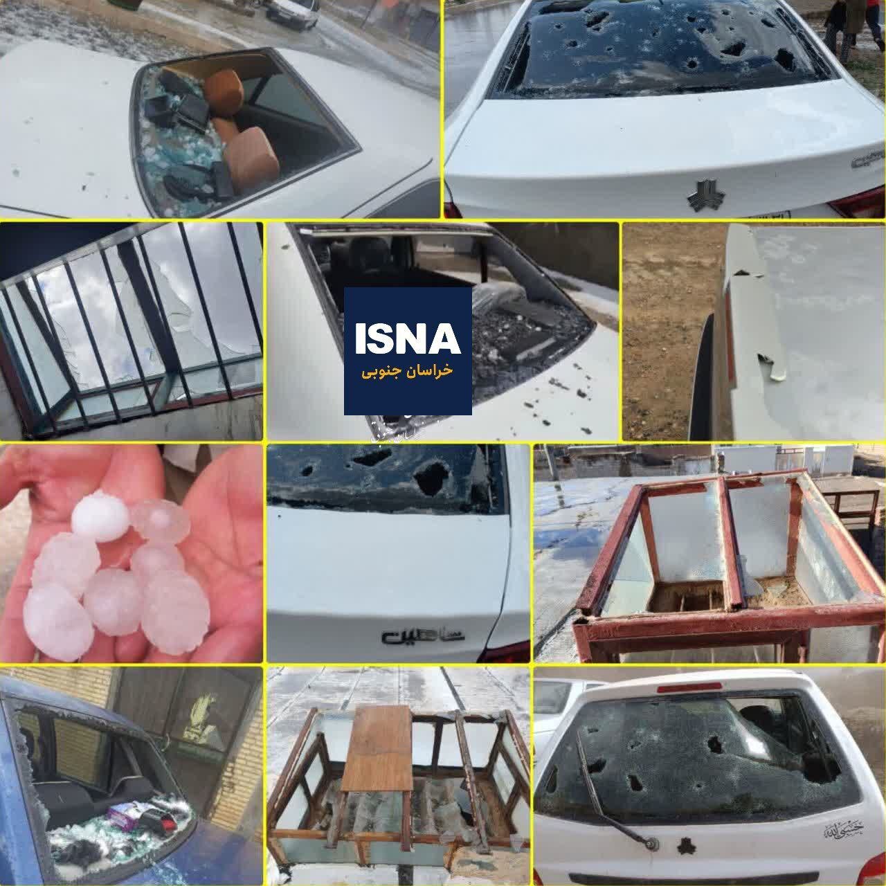 بارش شدید تگرگهای درشت در خراسان جنوبی و آسیب به منازل و خودروها + ویدئو | اندازه تگرگ ها را ببینید