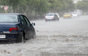 گزارش فوری خبرنگار تلویزیون زیر بارش باران شدید از سیل مشهد | وضعیت خودروها و خیابان‌ها را ببینید + ویدئو