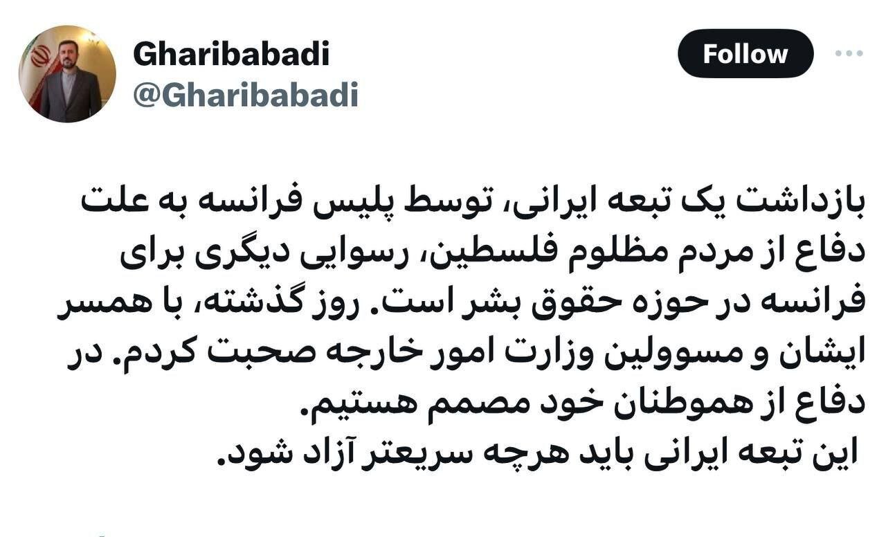 واکنش دبیر ستاد حقوق بشر ایران به بازداشت تبعه ایرانی در فرانسه + عکس
