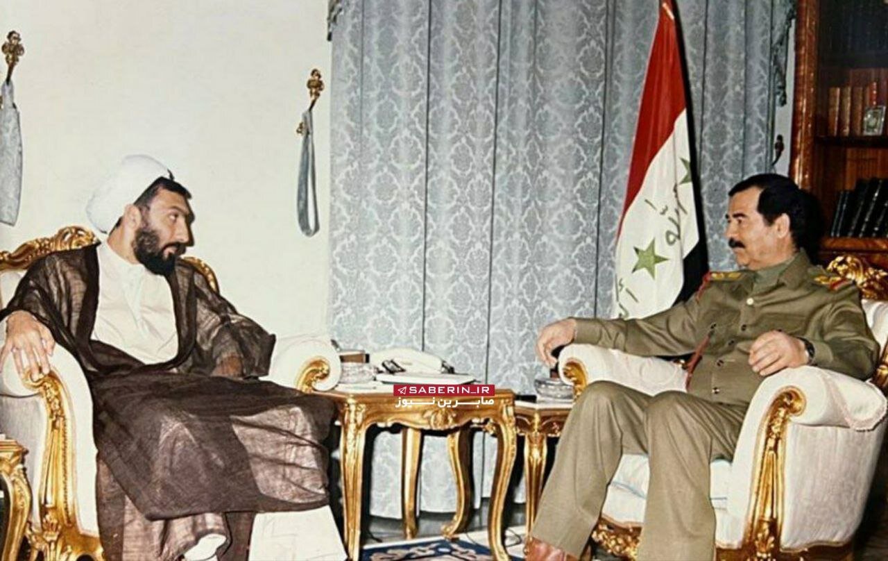تصویری جالب از دیدار و مذاکره مصطفی پورمحمدی با صدام حسین