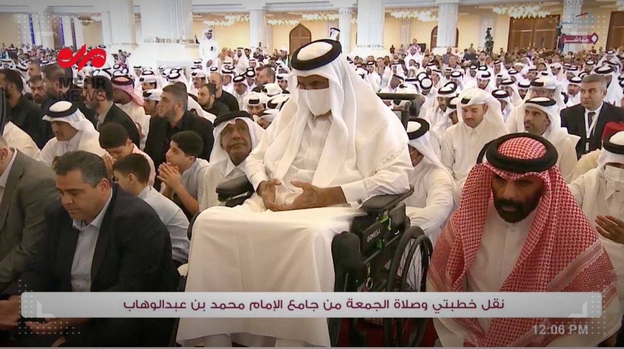 حضور امیر قطر و پدرش در مراسم تشییع پیکر شهید هنیه در دوحه + عکس