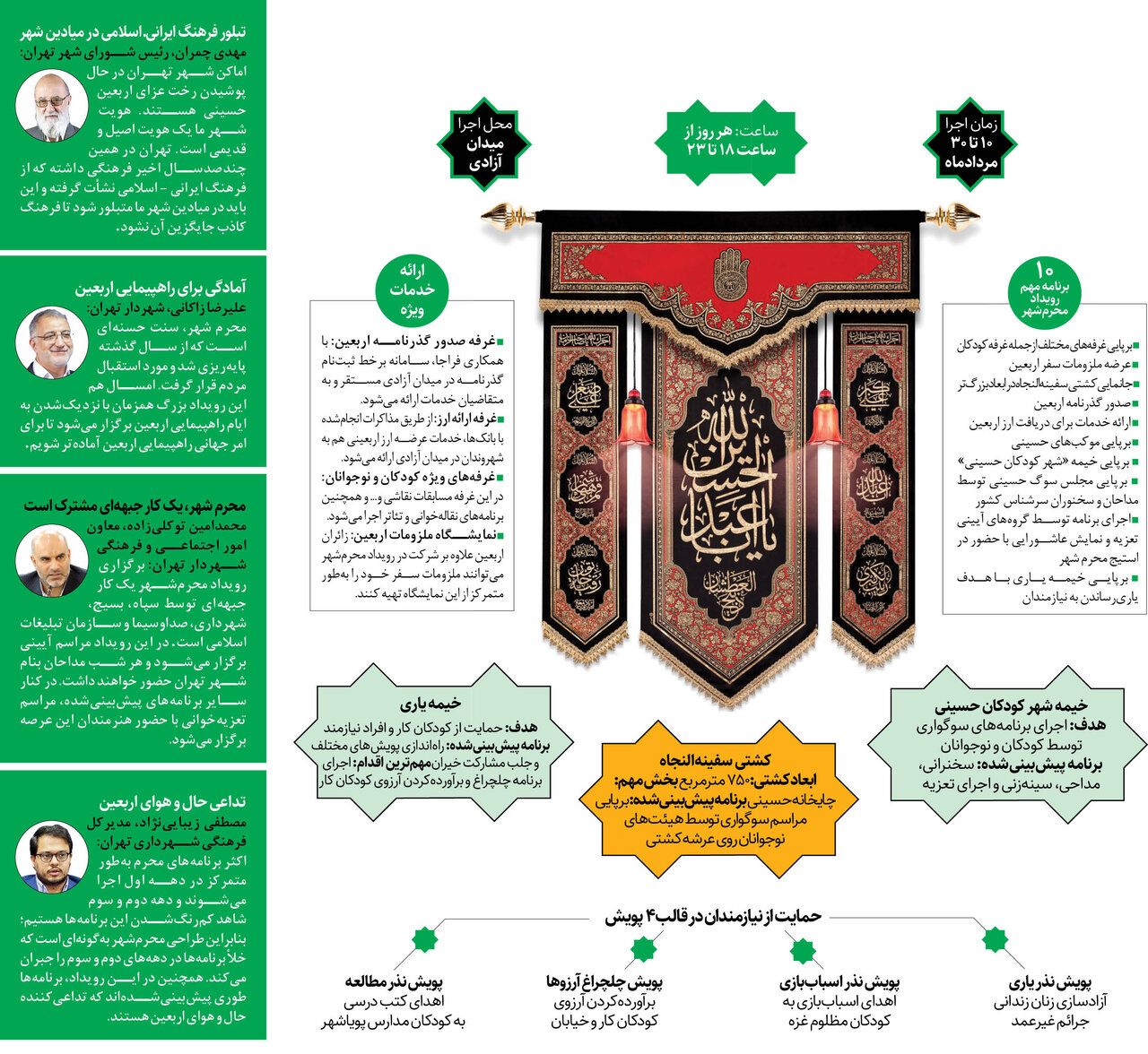 پذیرایی از عزاداران حسینی در کشتی نجات | دومبن رویداد محرم شهر در میدان آزادی کلید خورد