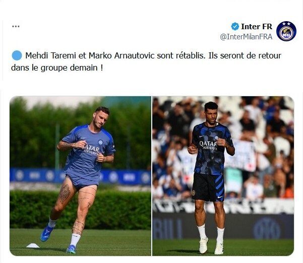 مهدی طارمی از امروز در تمرینات اینتر حاضر میشود