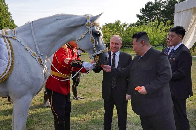 در مقابل دریافت گلولههای توپخانهای، پوتین به کیم جونگ اون، اسب، سگ و بُز داد | تصاویر