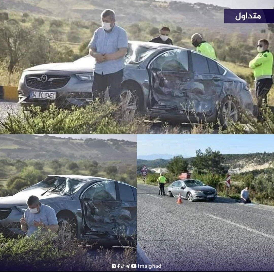 شهروند ترکیهای پس از نجات معجزهآسا از تصادف همانجا نماز شکر خواند + عکس