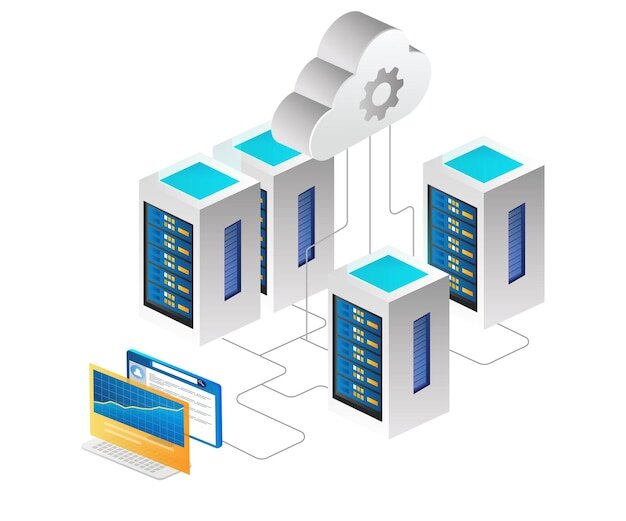 Premium Vector _ Security control computer platform and maintain cloud server