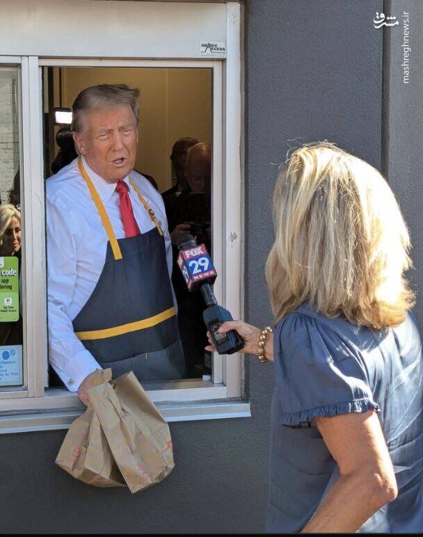 سیرک جدید انتخاباتی ترامپ در پنسیلوانیا ؛ کار کردن ترامپ در رستوران مکدونالد | تصاویر