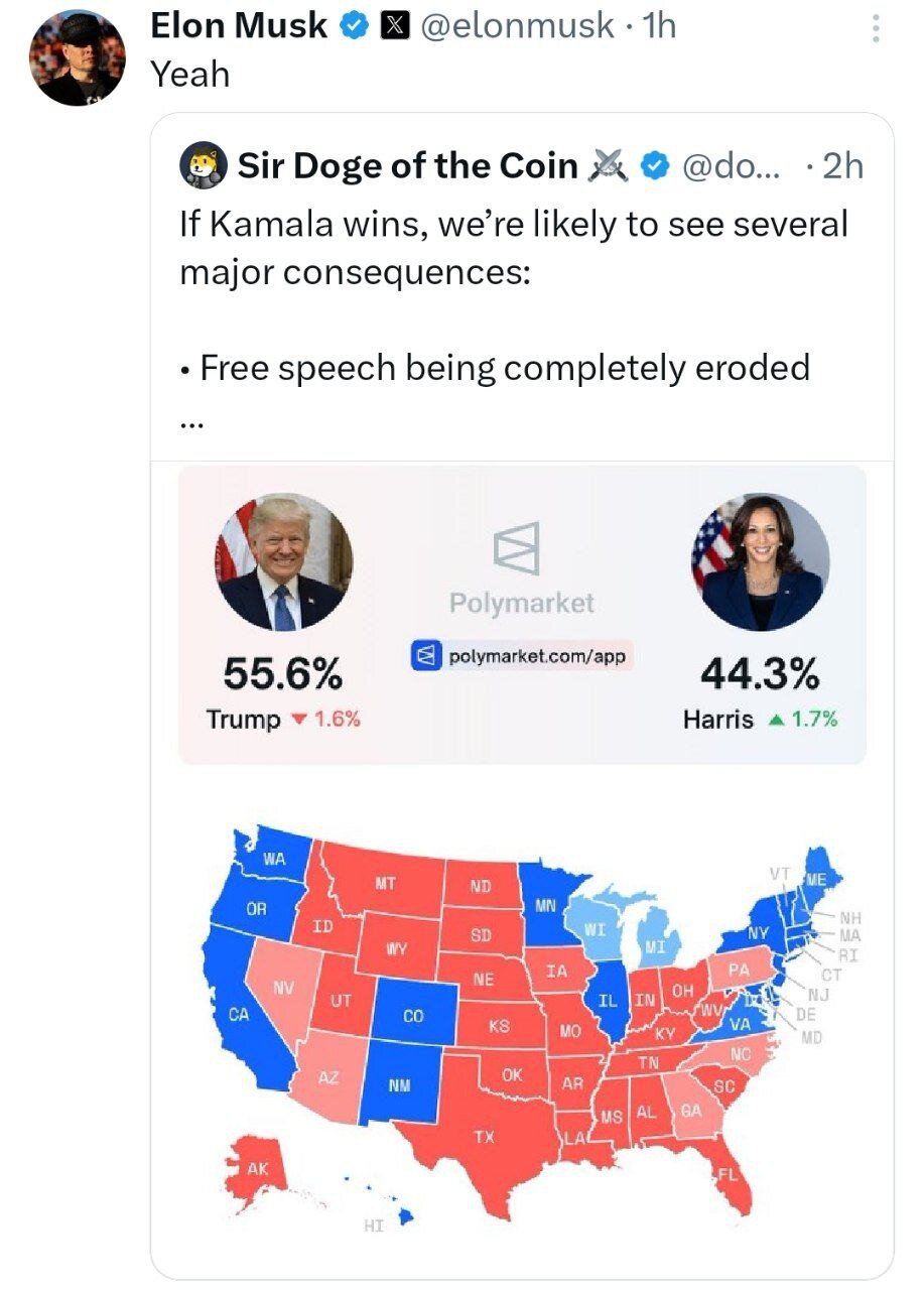 جلو زدن ترامپ از هریس در نظرسنجیها ؛ واکنش فوری ایلان ماسک + عکس