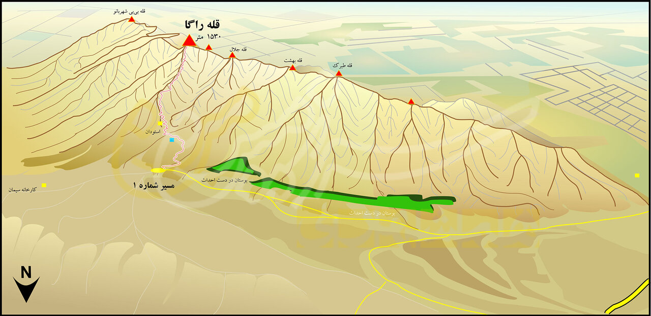 نقشه دسترسی به قله راگا شهرری جبهه جنوبی، مسیر شماره یک