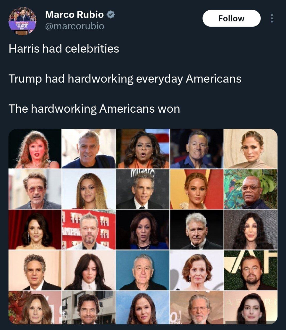 طعنه سناتور جمهوریخواه آمریکایی به کامالا هریس: ما با مردم بردیم نه سلبریتیها! | عکس