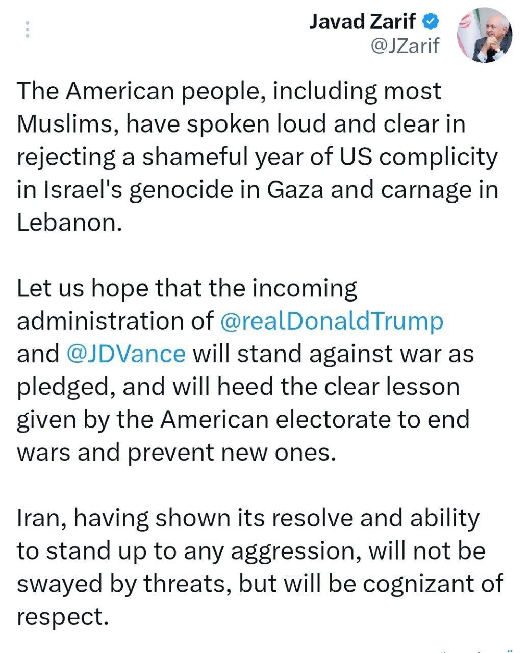 توصیه مهم ظریف به ترامپ + عکس