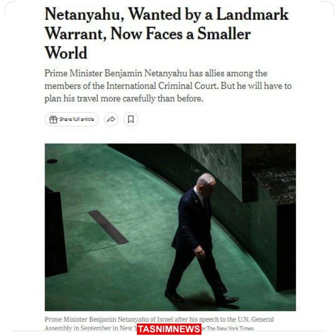 تیتر جالب نیویورکتایمز برای نتانیاهو پس از حکم بازداشت + عکس