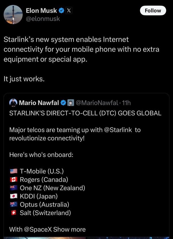ایلان ماسک : گوشیها بدون نیاز به تجهیزات به اینترنت وصل میشوند + جزئیات