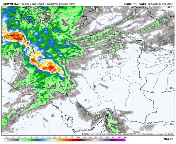 اولین تصاویر ماهوارهای از موج سنگین بارشی که در راه کشور است | برف ایران را فرا میگیرد | در خوزستان حداقل ۳۰ سانتیمتر برف میبارد