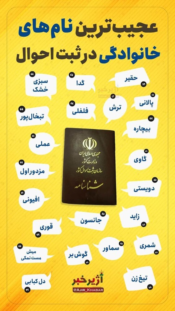 عجیبترین نامهای خانوادگی که در تاریخ ثبت احوال کشور ثبت شده است