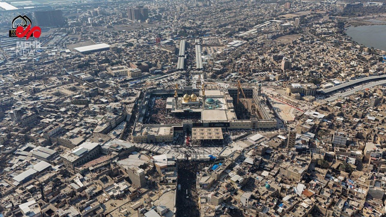 تصاویر هوایی از خیل عظیم شیعیان در سالروز شهادت امام موسی کاظم(ع) در کاظمین | ویدئو