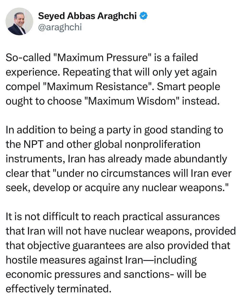 عراقچی با کنایه جواب ترامپ را داد؛ افراد زیرک «عقلانیت حداکثری» را انتخاب میکنند