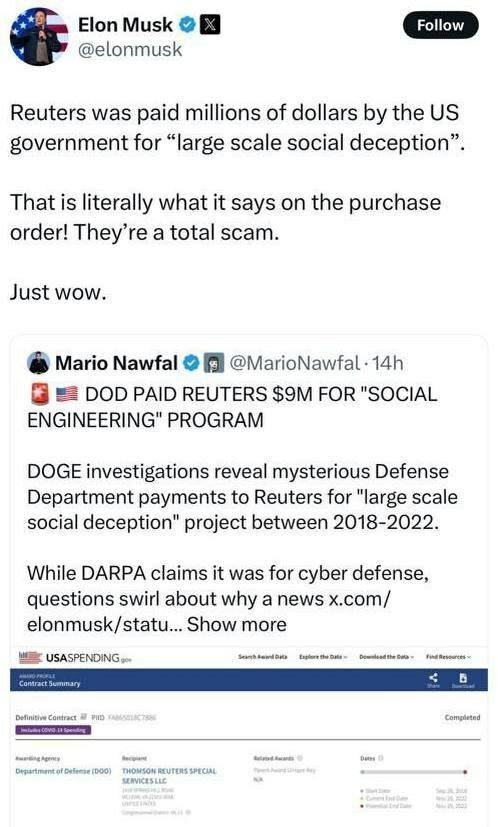 خبرگزاری رویترز میلیونها دلار برای فریب مردم از دولت آمریکا گرفته است