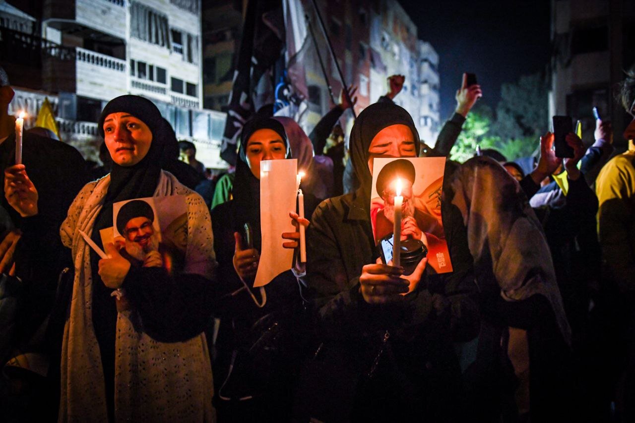 حضور مردم لبنان در مقتل سید حسن نصرالله؛ دیشب | تصاویر