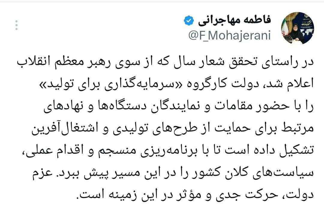 توضیحات مهاجرانی درباره تشکیل کارگروه «سرمایهگذاری برای تولید»