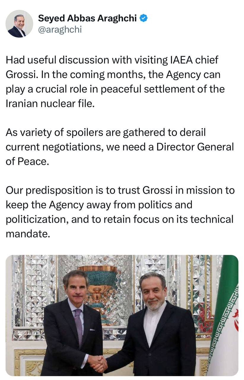 عراقچی: تمایل داریم که به این ماموریت گروسی اعتماد کنیم | گفتوگوی مفیدی داشتیم