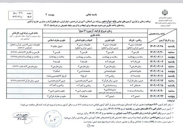 برنامه امتحانات نهایی یازدهم و دوازدهم اعلام شد + جدول