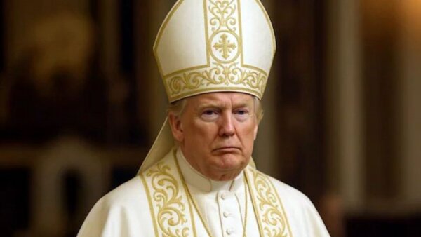 واکنش جالب ترامپ به انتشار تصویر جنجالی اش در لباس پاپ + ویدئو | همسرم گفت که بامزه است ...